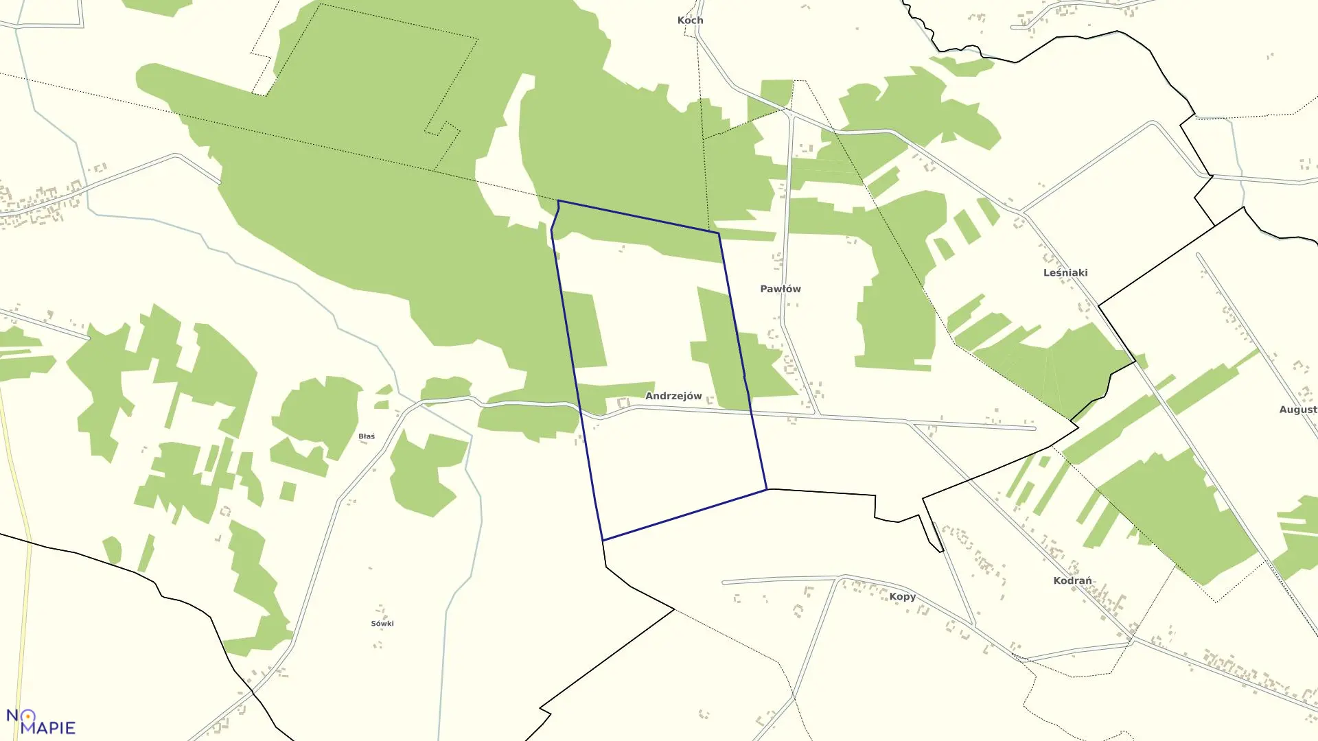 Mapa obrębu ANDRZEJÓW w gminie Rusiec